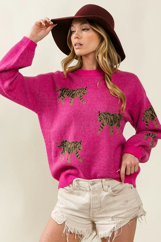 Tabitha Tiger Pattern Knit Sweater