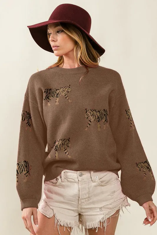 Tabitha Tiger Pattern Knit Sweater