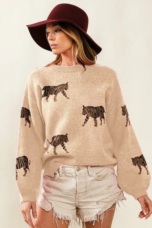 Tabitha Tiger Pattern Knit Sweater