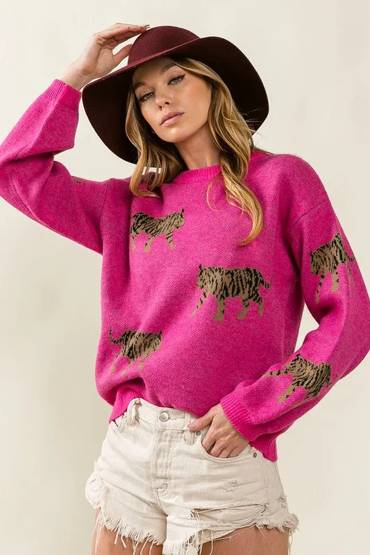 Tabitha Tiger Pattern Knit Sweater