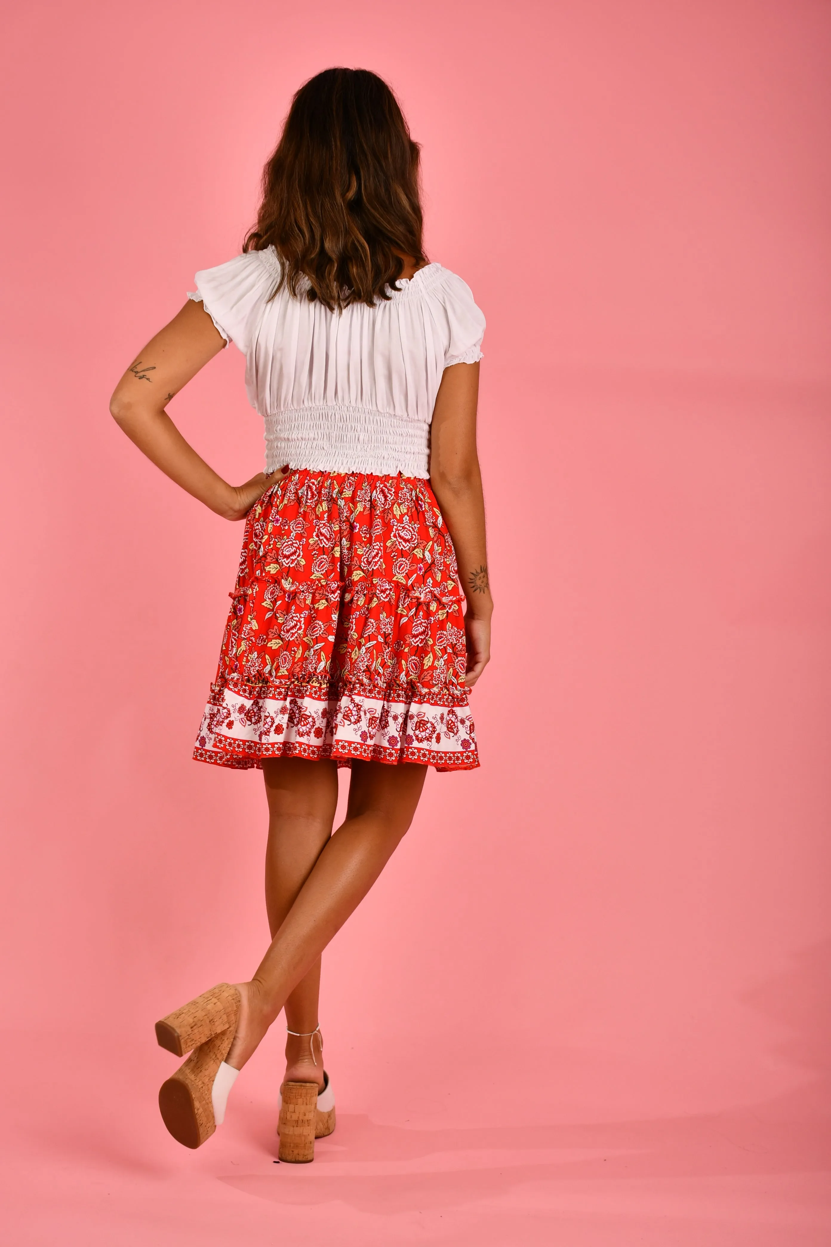 VJHK055 - SUNNY DAYS SKIRT - JINGLE BELL BLOOM RED