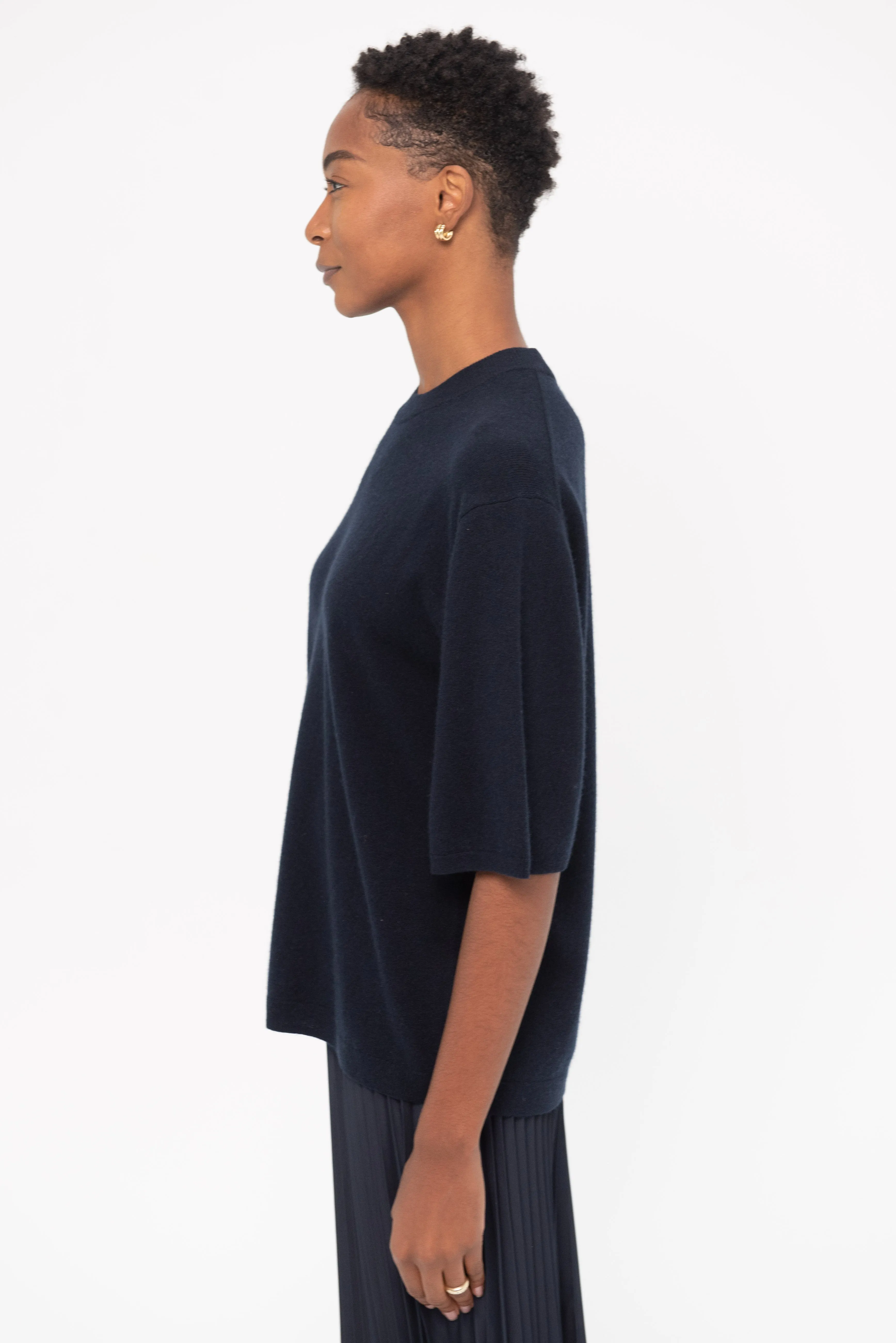 Washable Cashmere Oversized Easy T, Navy