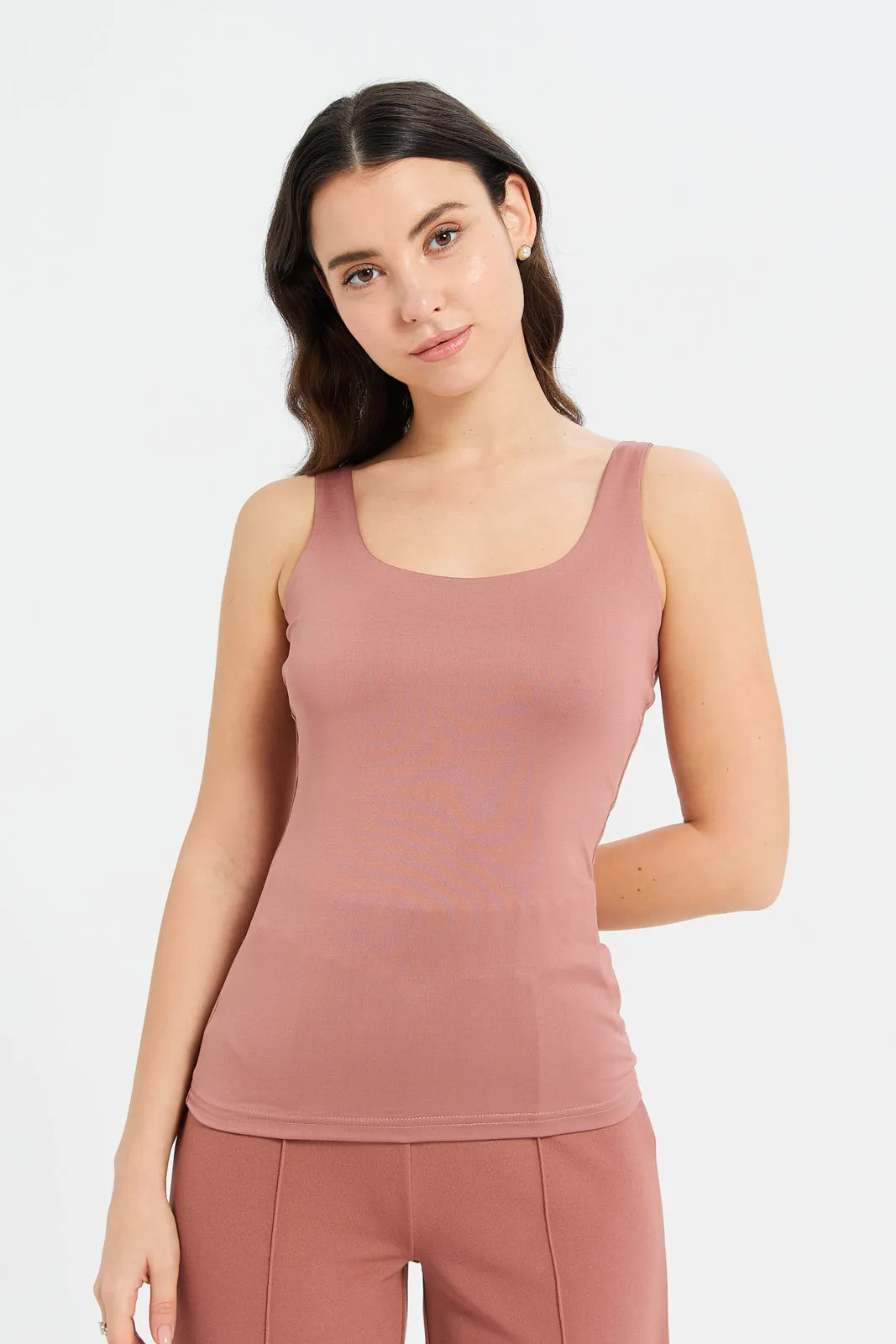 Women Pink Layered Tank Top