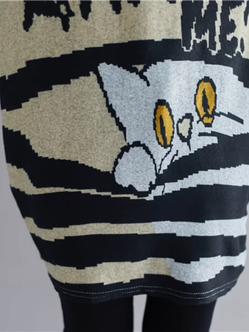 Women's Cool and Fashionable Kitty Cartoon Long Tops