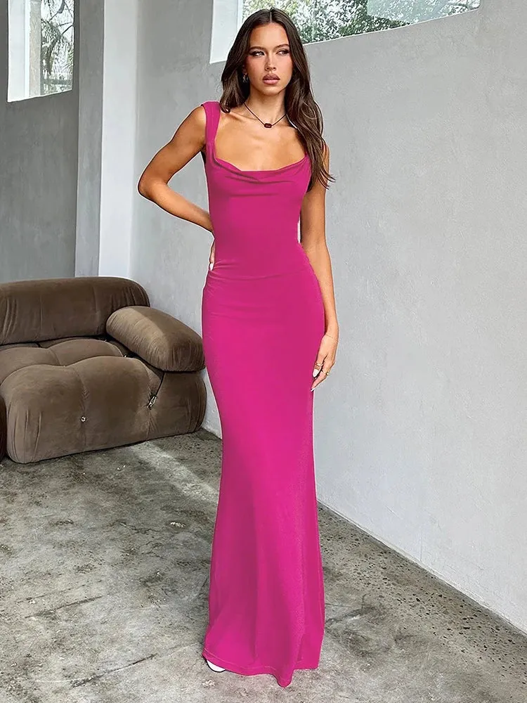 Women’s Sleeveless and Backless Straps Slim Maxi Dress