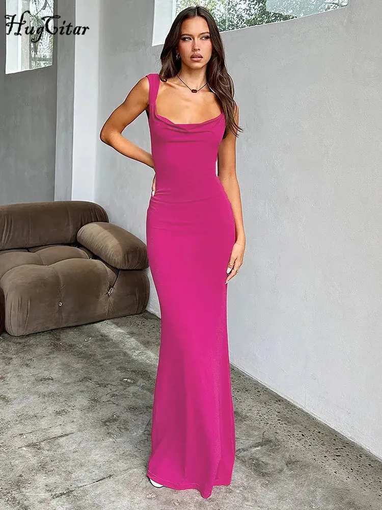 Women’s Sleeveless and Backless Straps Slim Maxi Dress